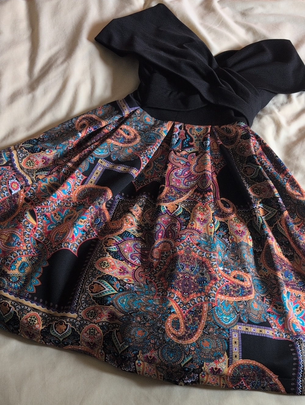 Black & Paisley Off The Shoulder Party Dress